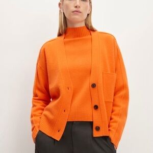 NWT Everlane The Good Merino Wool Boxy Fit Cardigan Sweater Orange XS